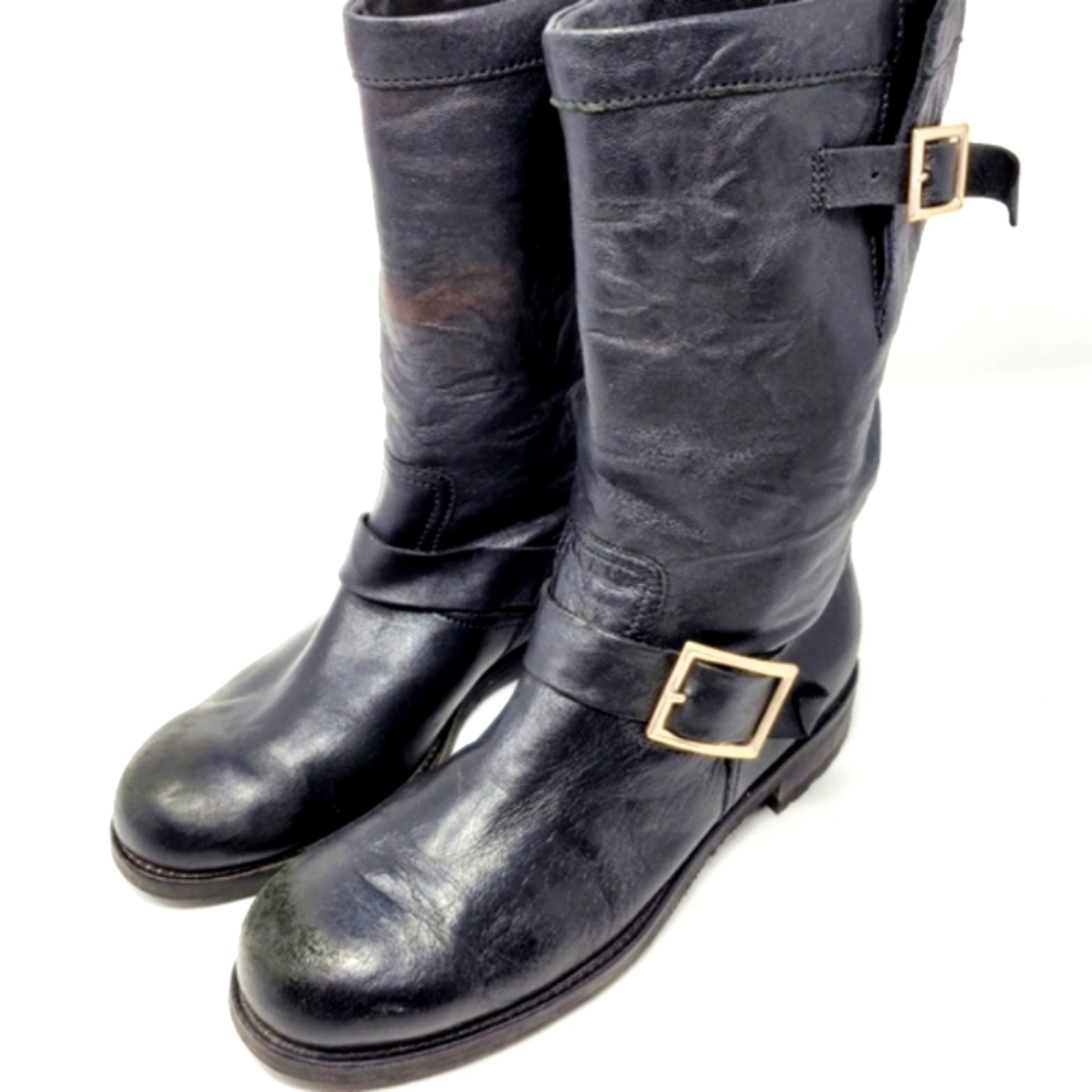 Jimmy Choo Black Leather Moto Boots